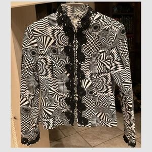 Vintage Isabel Black & White Jacket Geometric Swarovski Crystals 1990s Medium